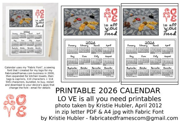 2026 Calendar Imagine Peace Love Fabric Design