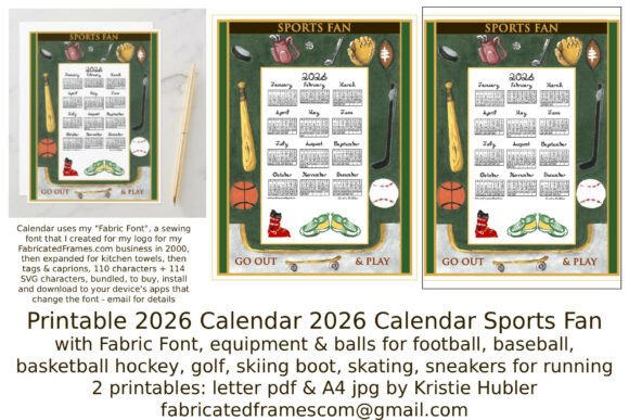 2026 Calendar Sports Fan Fabric Font – A Unique Printable for Sports Enthusiasts