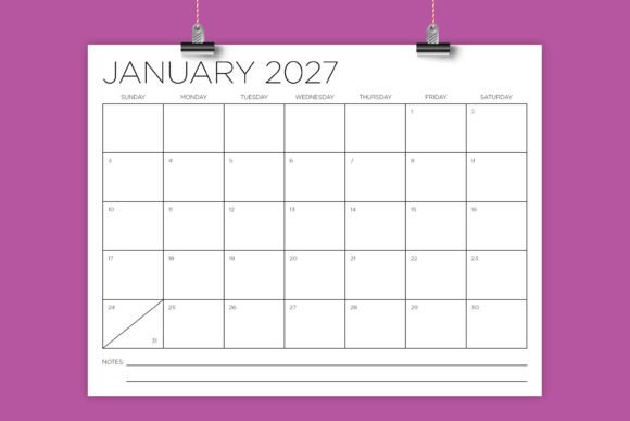 2027 8.5 X 11 Inch Sans Serif Calendar