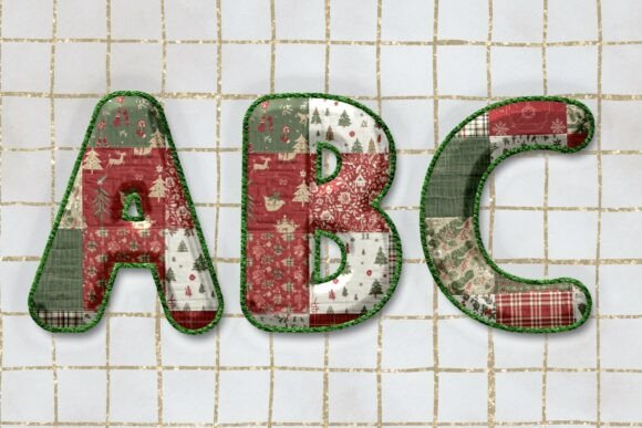 Christmas Patchwork Alphabet 3D PNGs