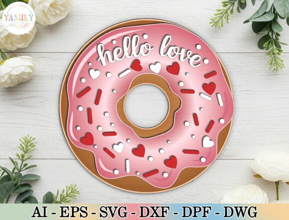 Hello Love Donut Valentine's Day Door Hanger SVG