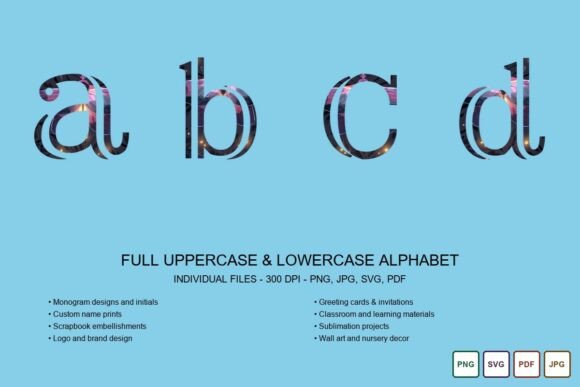 Pastel Glitter Serif Alphabet: Ready-to-Use Font Art